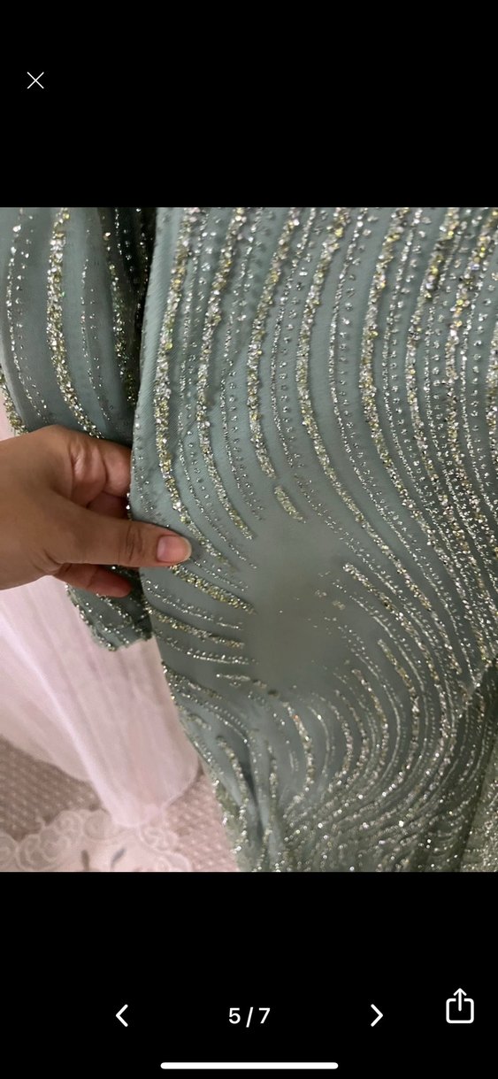 Yeşil Drapeli Uzun Abiye Elbise - Görsel 3