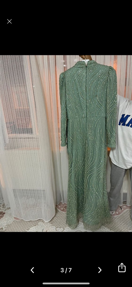 Yeşil Drapeli Uzun Abiye Elbise - Görsel 2