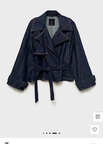 Mango Kemerli Lacivert Mini Denim Ceket