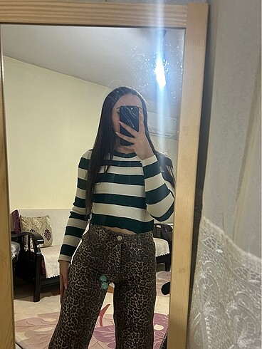 xs Beden Leopar desenli pantolon