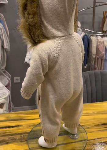 Kırık Beyaz Bej Örgü Bebek Tulumu - Görsel 10