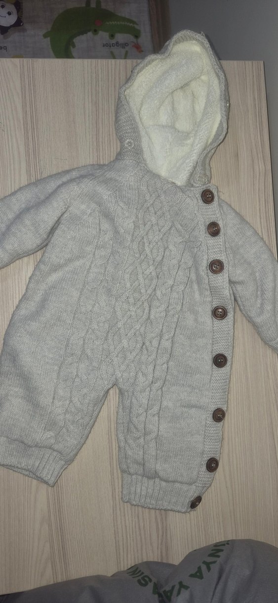 Kırık Beyaz Bej Örgü Bebek Tulumu - Görsel 2