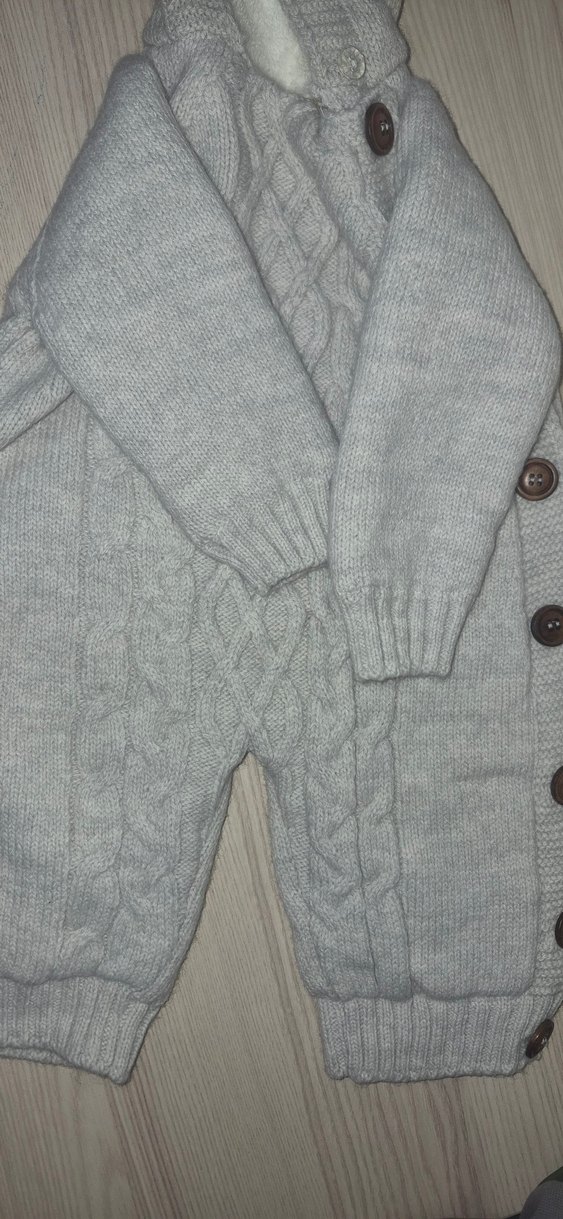 Kırık Beyaz Bej Örgü Bebek Tulumu - Görsel 3