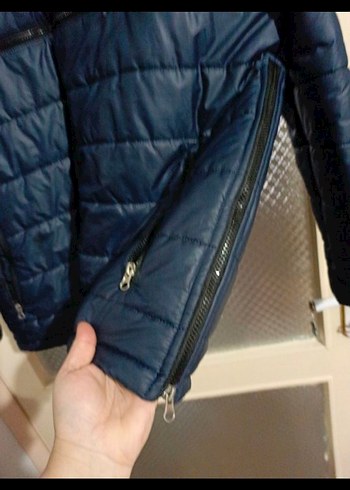 Erkek Lacivert Kapüşonlu Fermuarlı Mont - Görsel 4