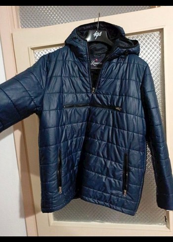 Erkek Lacivert Kapüşonlu Fermuarlı Mont - Görsel 2