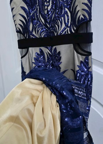 Nakışlı Pul işlemeli Lacivert Uzun Abiye Elbise - Görsel 4