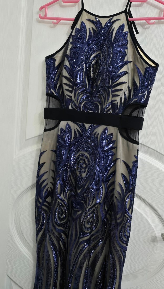 Nakışlı Pul işlemeli Lacivert Uzun Abiye Elbise - Görsel 3