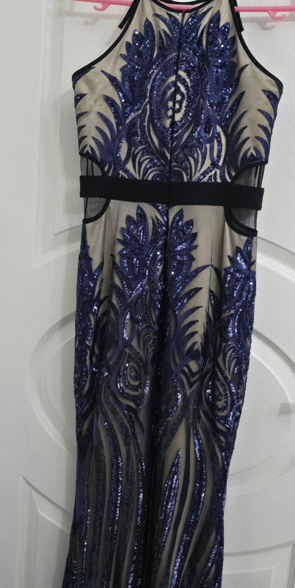 Nakışlı Pul işlemeli Lacivert Uzun Abiye Elbise - Görsel 2