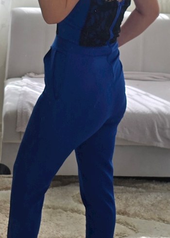 Dantel Detaylı Saks Mavi Kadın Abiye Tulum - Görsel 6