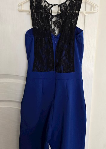 Dantel Detaylı Saks Mavi Kadın Abiye Tulum - Görsel 3