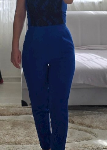 Dantel Detaylı Saks Mavi Kadın Abiye Tulum - Görsel 5