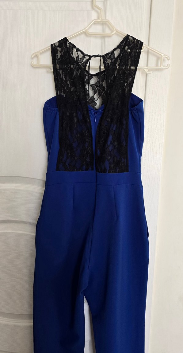 Dantel Detaylı Saks Mavi Kadın Abiye Tulum - Görsel 3