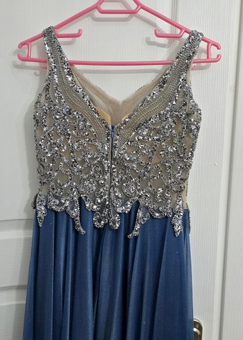 Mavi Uzun Payetli Abiye Elbise - Görsel 4