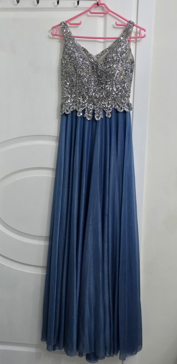 Mavi Uzun Payetli Abiye Elbise - Görsel 2