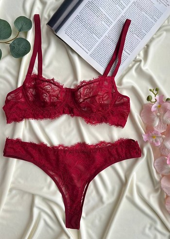 Bordo Dantel Bralet Sütyen takım - Görsel 2
