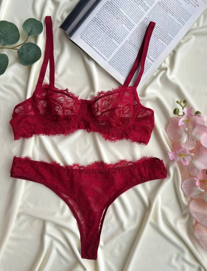 Bordo Dantel Bralet Sütyen takım - Görsel 2