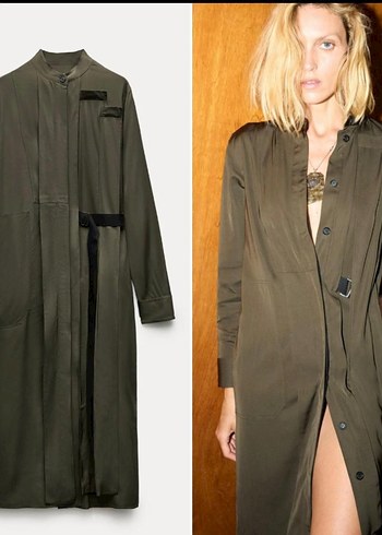 Zara Kadın Haki Kuşaklı Uzun Elbise