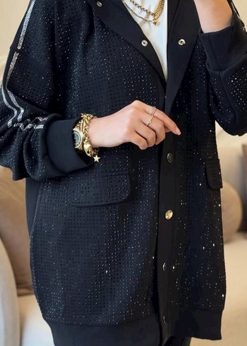 Siyah Düğmeli Taşlı Kadın Takım - Görsel 2