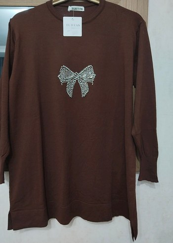 Kahverengi Uzun Kollu triko tunik - Görsel 2