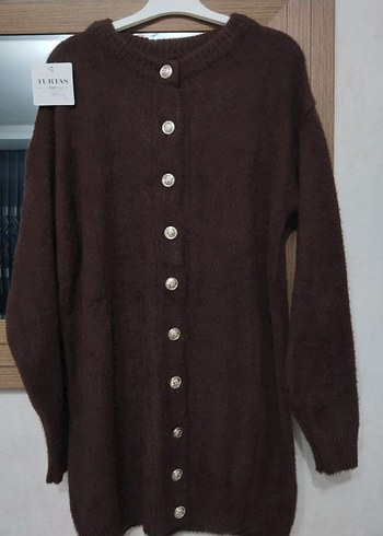 Düğmeli Kahverengi  Kadın Hırka - Görsel 2