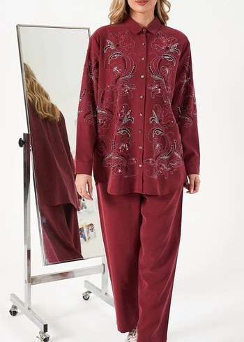 Bordo İşlemeli Kadın Gömlek - Görsel 2