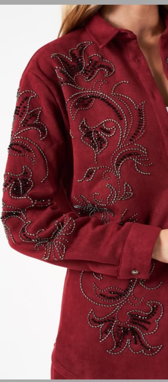 Bordo İşlemeli Kadın Gömlek - Görsel 3