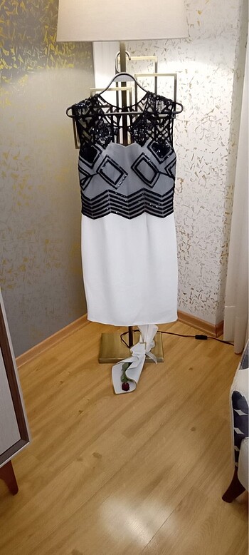 Gece Elbisesi Abiye Siyah Beyaz - Görsel 2