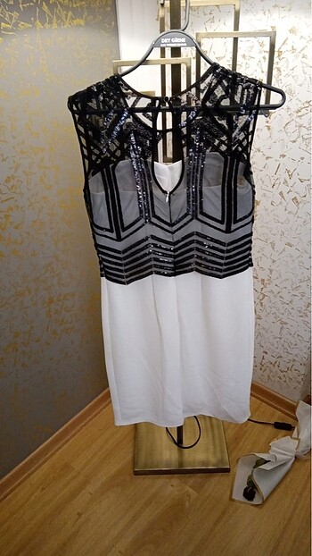 Gece Elbisesi Abiye Siyah Beyaz - Görsel 3