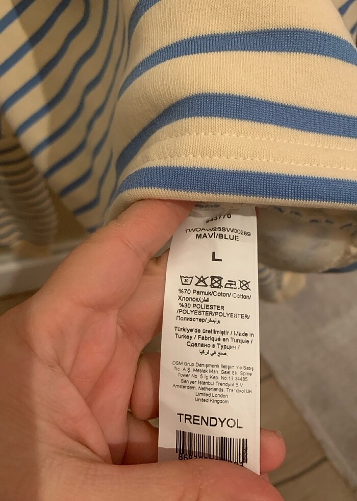 Mavi Çizgili Kapüşonlu Örme Sweatshirt - Görsel 3