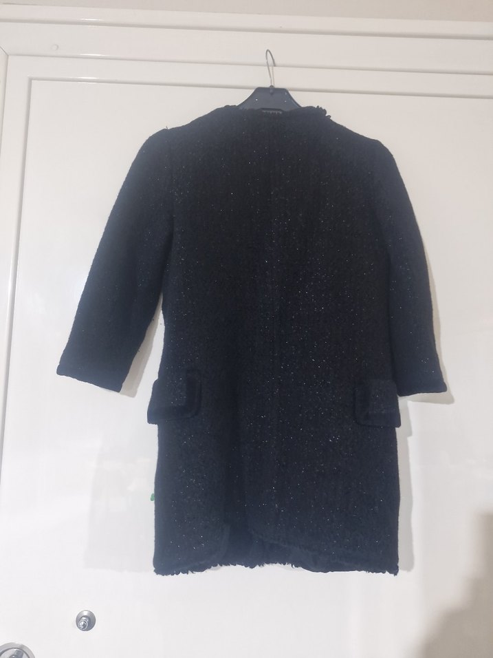 Siyah Uzun Kadın Yün Kaban - Görsel 3