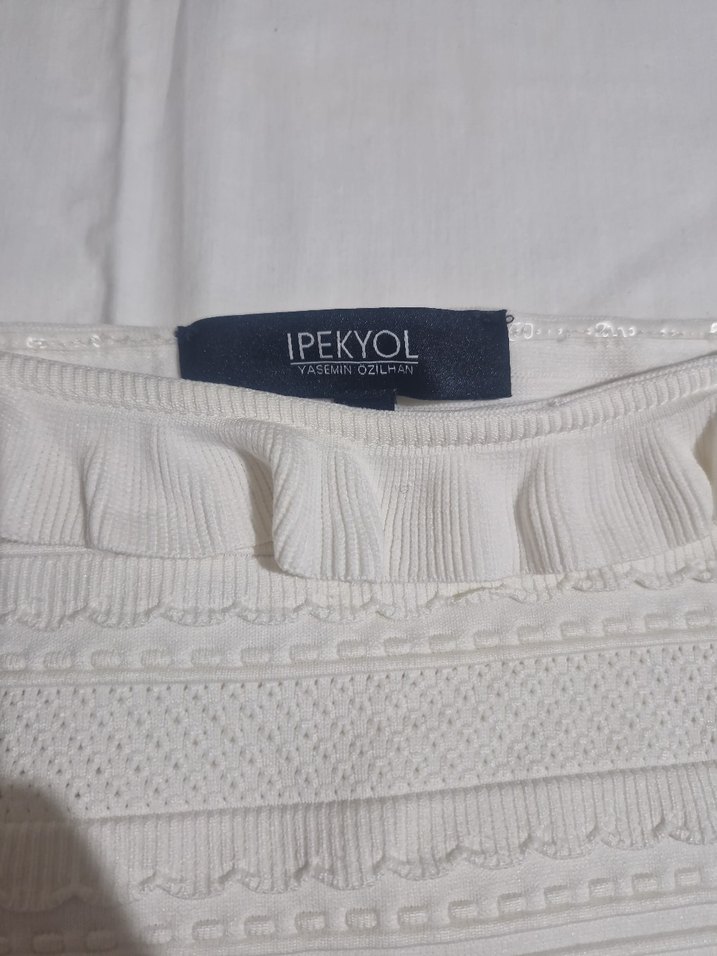 Beyaz Örgü Mini Kadın Kazak - Görsel 2