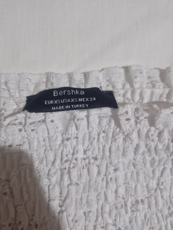 Kadın Beyaz Örme Kısa Keten Bluz - Görsel 2