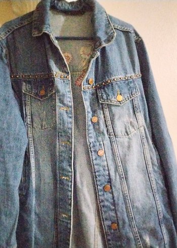 m Beden mavi Renk Düğmeli Uzun Kesim Mavi Denim Ceket