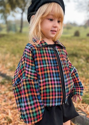 Kız çocuk ekose oversize ceket her bedeni var - Görsel 7