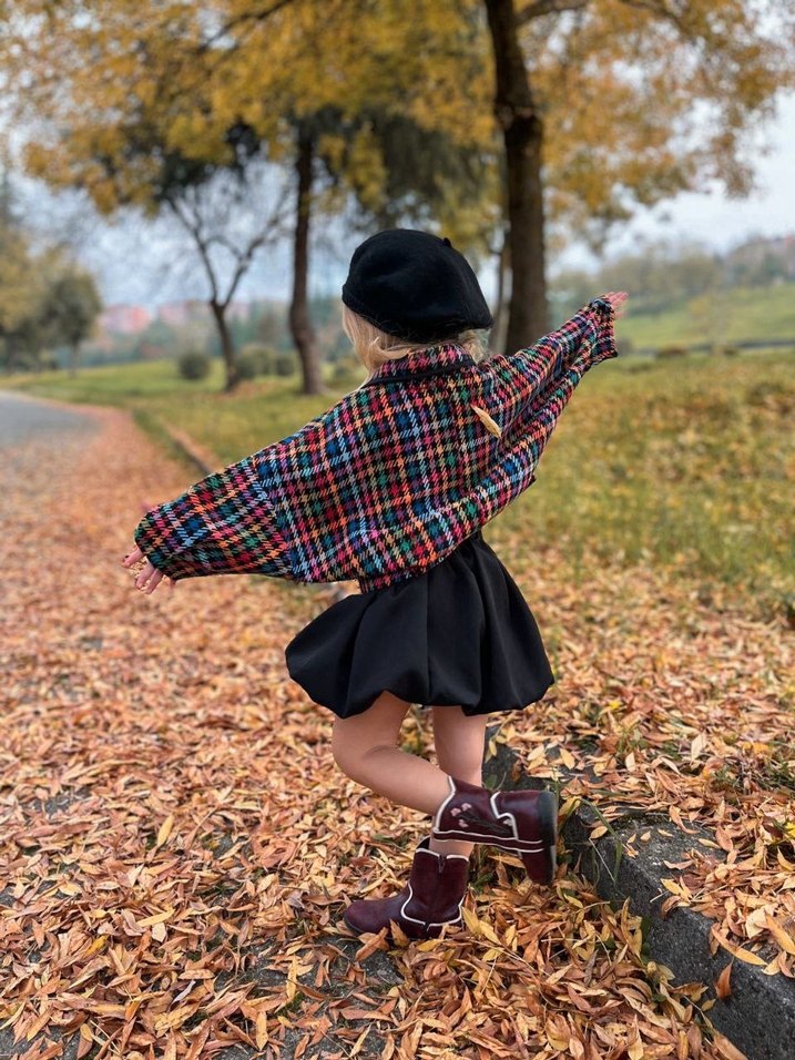Kız çocuk ekose oversize ceket her bedeni var - Görsel 3