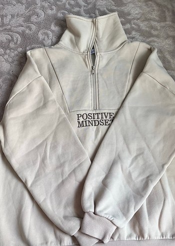 Kadın Gri Yarım Fermuarlı Sweatshirt - Görsel 3