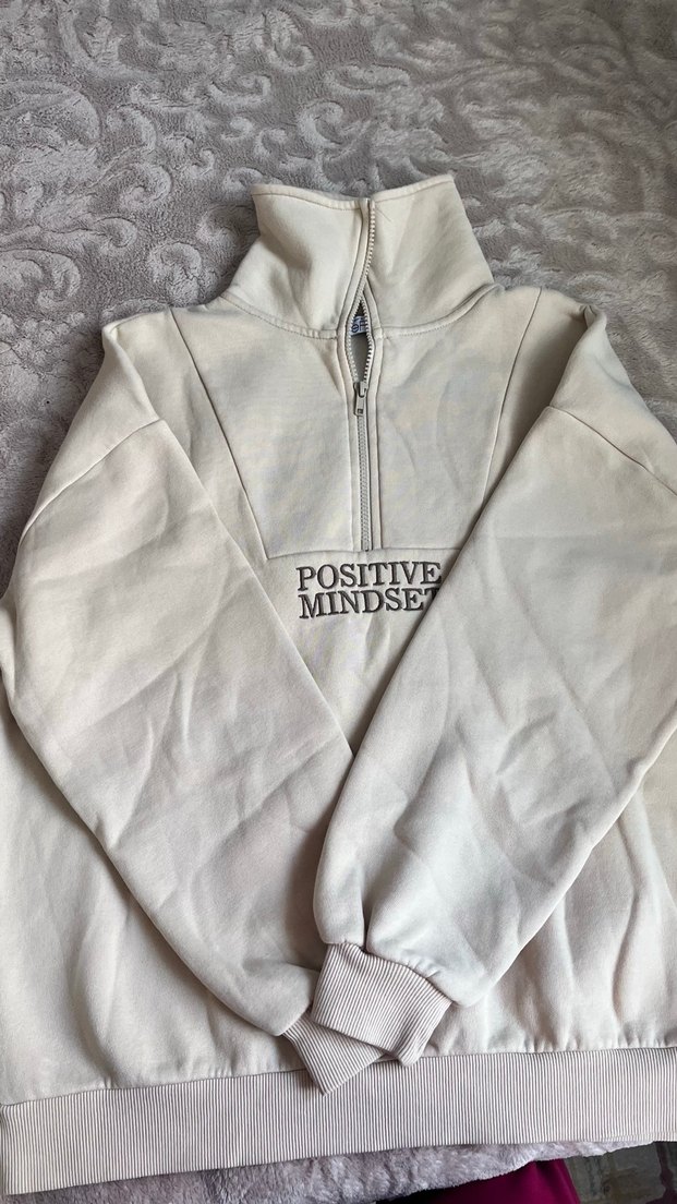 Kadın Gri Yarım Fermuarlı Sweatshirt - Görsel 3