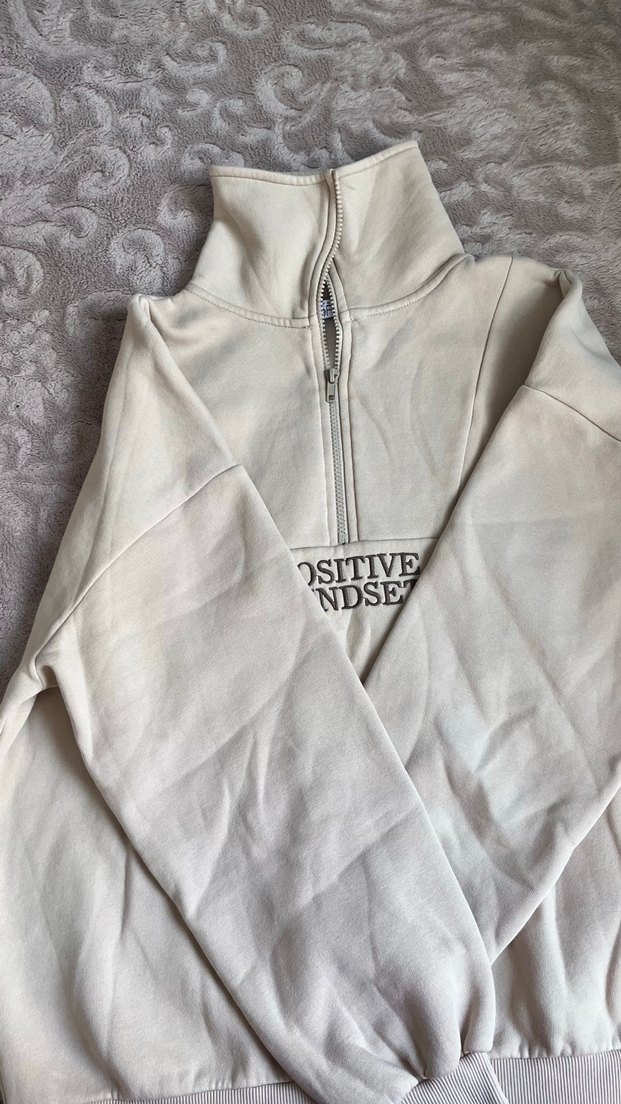 Kadın Gri Yarım Fermuarlı Sweatshirt - Görsel 2