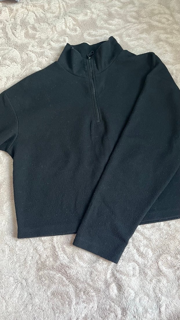 Fermuarlı Siyah Sweatshirt - Görsel 3