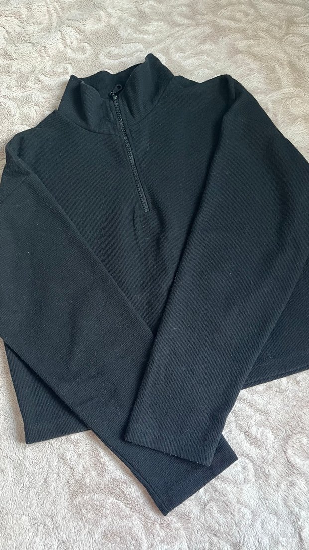 Fermuarlı Siyah Sweatshirt - Görsel 2