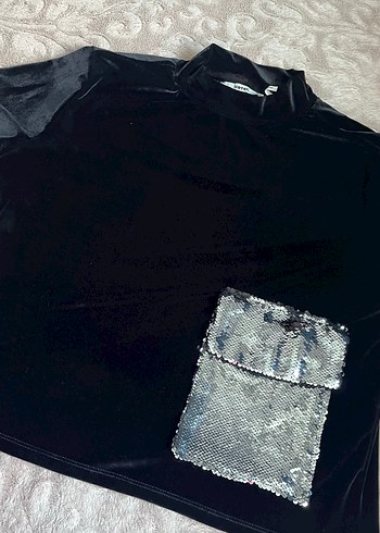 Siyah Payetli Uzun Kollu Boğazlı Bluz - Görsel 3