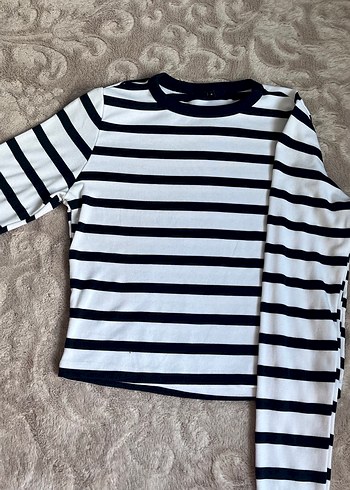 Çizgili Uzun Kollu Kadın Gömlek - Görsel 3