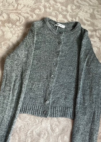 Gri Örme Kadın Hırka Uzun Kollu - Görsel 2