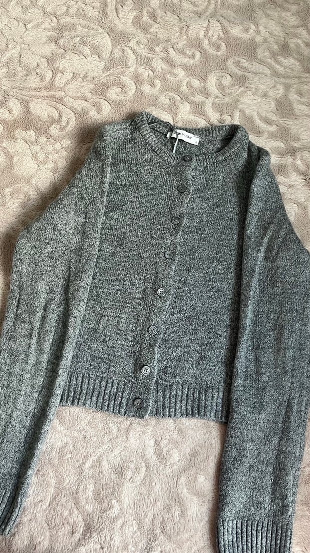 Gri Örme Kadın Hırka Uzun Kollu - Görsel 2