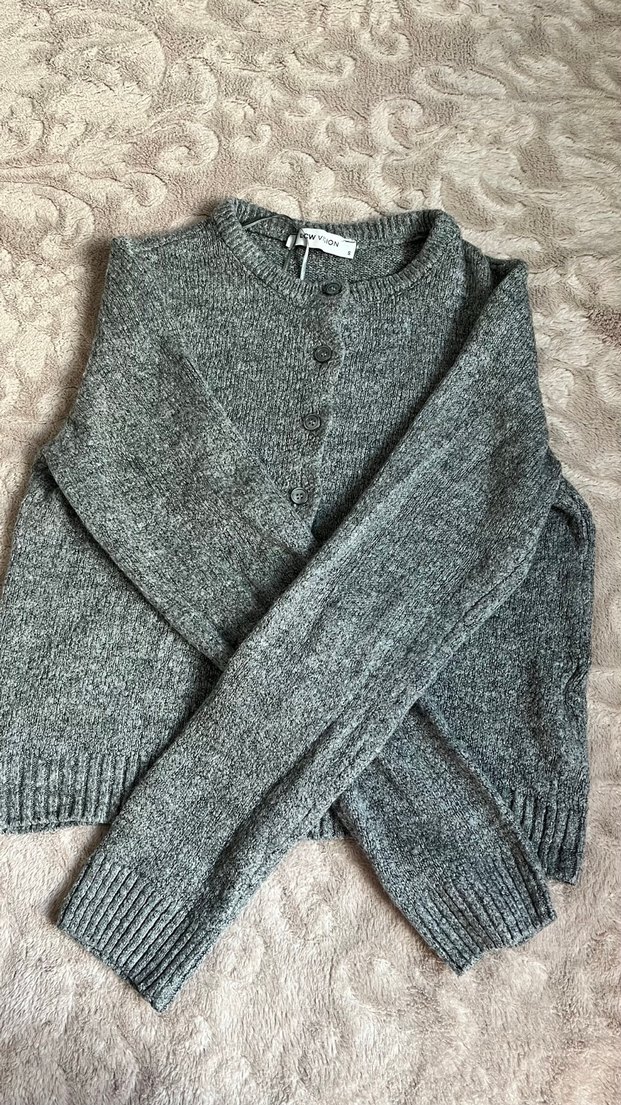 Gri Örme Kadın Hırka Uzun Kollu - Görsel 3