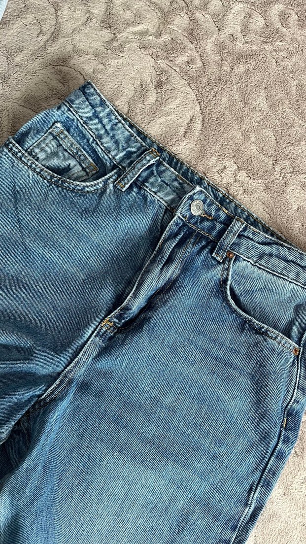 Düğmeli Mavi Kadın Denim Pantolon - Görsel 2