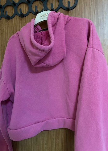 Pembe Fermuarlı Kadın Sweatshirt Kapşonlu - Görsel 2