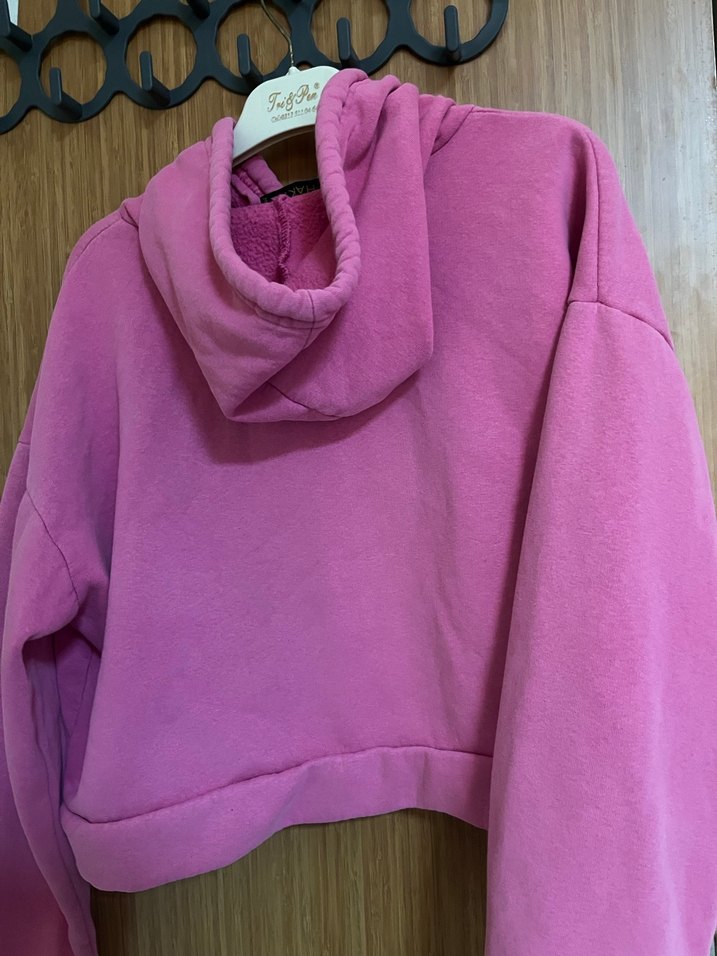 Pembe Fermuarlı Kadın Sweatshirt Kapşonlu - Görsel 2