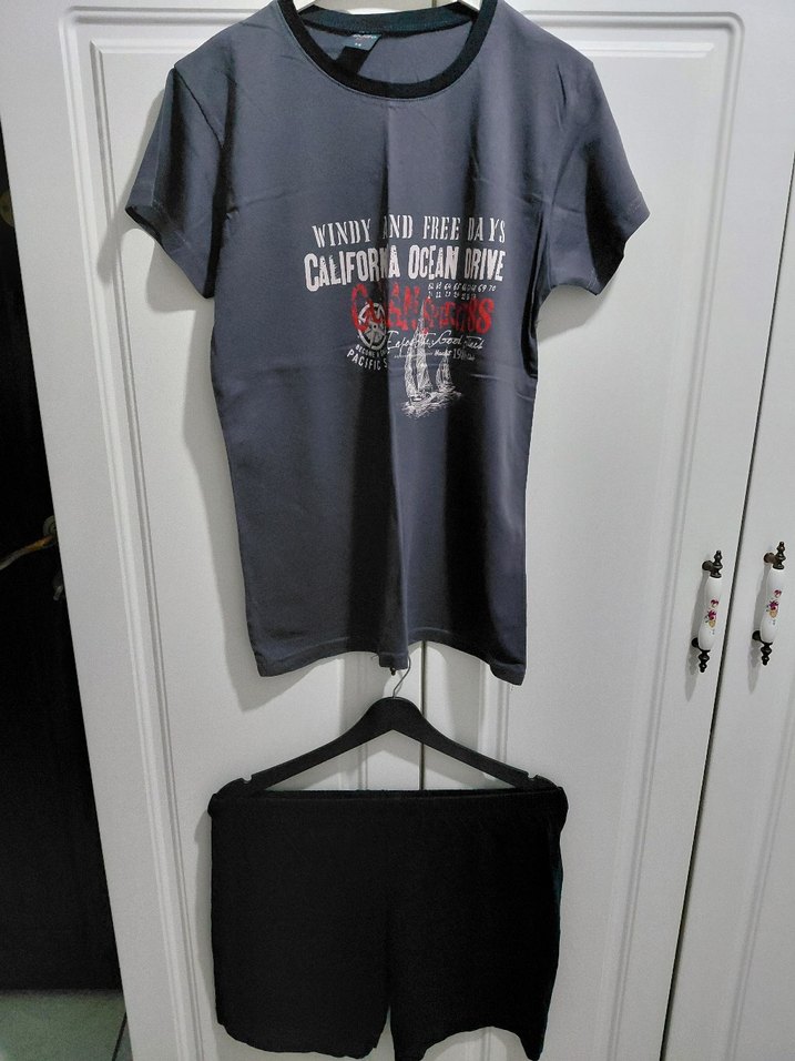 Gri Baskılı Kısa Kollu Erkek Pijama Takımı - Görsel 2