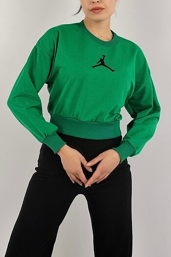 l Beden Yeşil nakışlı Sweatshirt